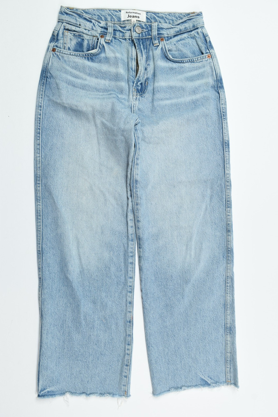 Reformation Val 90s Mid Rise Straight Cropped Jeans Womens 24 Blue Relaxed Fit